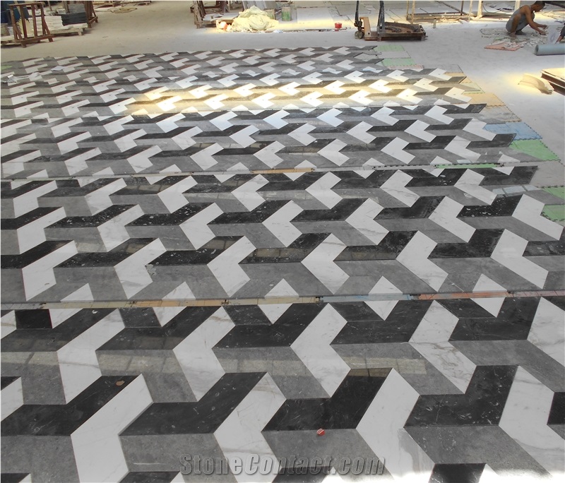 China Wholesale Floor Design Marble Pattern 3d Medallions Tile in Black and White