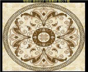 Waterjet Marble Pattern Beige Marble Waterjet Medallions for Lobby