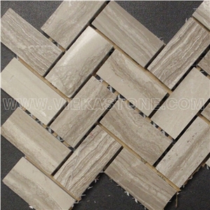 Athens Grey Wooden Marble Mosaic Tile Herringbone Polished for Interior Kitchen, Bathroom, Backsplash Wall Floor Covering