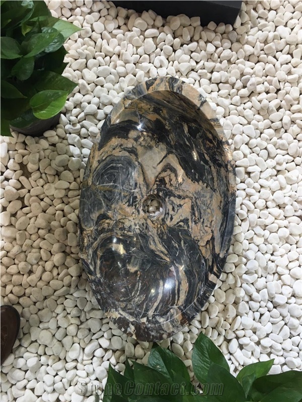 Iranian Green Marble Van Gogh Oval Washing Basins, Man-Made Vanity Sinks, Bathroom Sinks, Natural Stone Washbasins