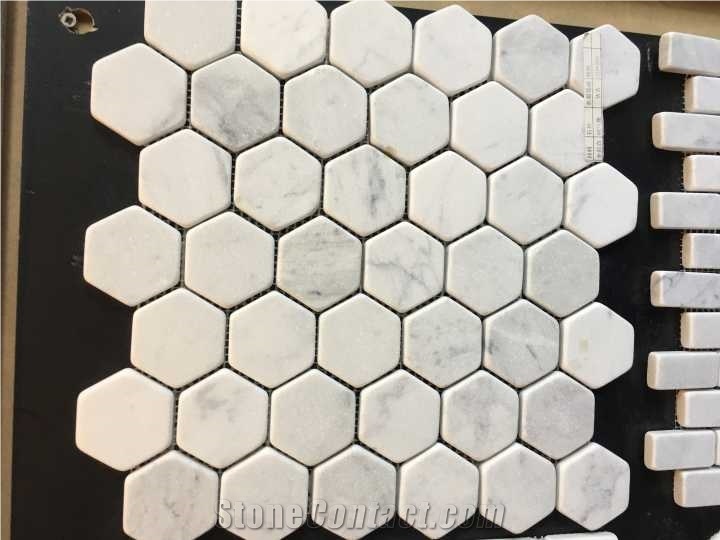 Polished Carrara White Marble Mosaics, Type No. Bc-M1006, Can Be Made Of Calacatta White/Statuario, Bianco Dolomiti, Italy Grey, Carrara Grey Marble