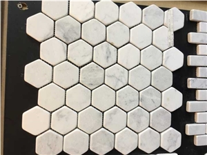 Polished Carrara White Marble Mosaics, Type No. Bc-M1006, Can Be Made Of Calacatta White/Statuario, Bianco Dolomiti, Italy Grey, Carrara Grey Marble