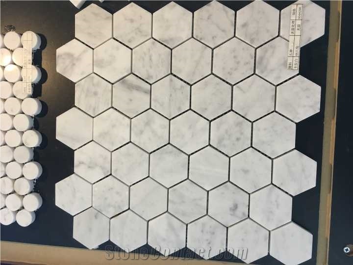 Polished Carrara White Marble Mosaics, Type No. Bc-M1008, Can Be Made Of Calacatta White/Statuario, Bianco Dolomiti, Italy Grey, Carrara Grey Marble