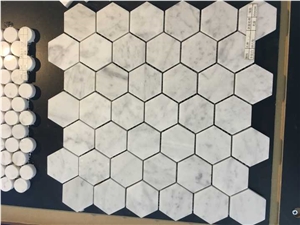 Polished Carrara White Marble Mosaics, Type No. Bc-M1008, Can Be Made Of Calacatta White/Statuario, Bianco Dolomiti, Italy Grey, Carrara Grey Marble