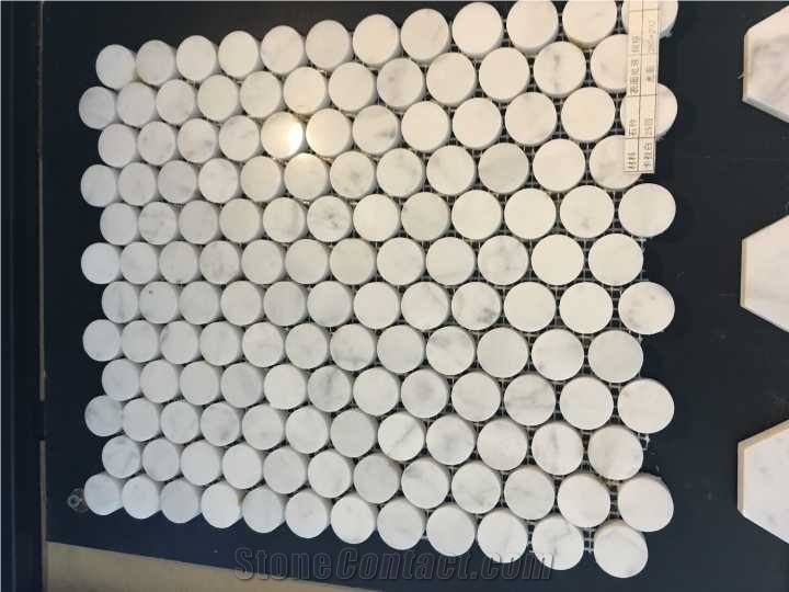 Polished Carrara White Marble Mosaics, Type No. Bc-M1011, Can Be Made Of Calacatta White/Statuario, Bianco Dolomiti, Italy Grey, Carrara Grey Marble