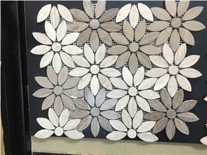 Polished Flower Mosaics Mixed with White and Grey Wooden Marble,Type No. Bc-Mc1204, Also Can Be Made Of Carrara White/Statuario/Carrara Grey Marble