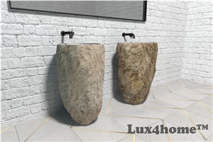 Free Standing Stone Wash Basin - River Stone Standing Sinks Manufacturer Exporter