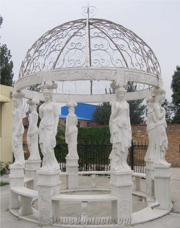 Big Elegant Classic White Marble Garden Gazebo, Hand Carved Wholesale Marble Cheap Garden Gazebo