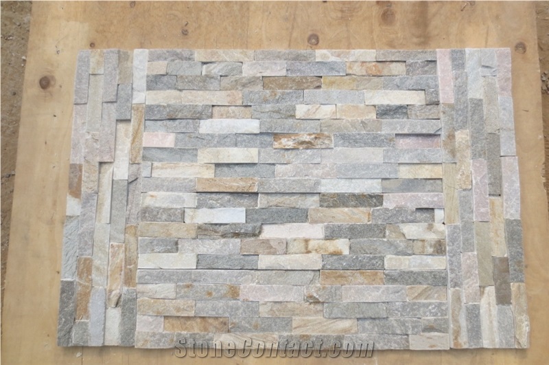 China Beige Slate Stacked Stone Veneer,Wall Cladding Panel Ledge Stone, Landscaping Building Interior & Exterior Decor Natural Culture Stone 55x15cm Z