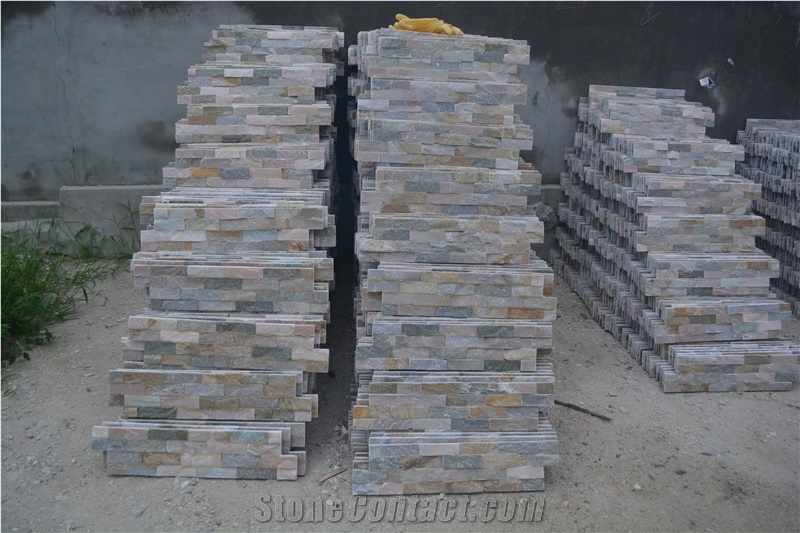 China Mixed Beige Slate Stacked Stone Veneer, Wall Cladding Panel Ledge Stone Rock Natural Split Face,Interior & Exterior Decor Culture Stone 60x15cm