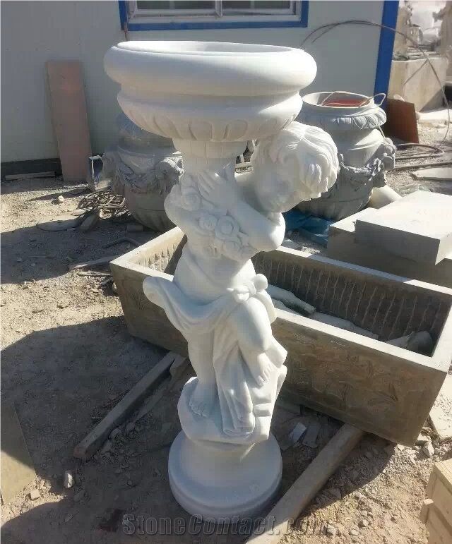 Classic White Marble Vases,Professional Natural Marble Stone Flower Pots/Stand/Planters,Garden Decorated Outdoor Planter Boxes