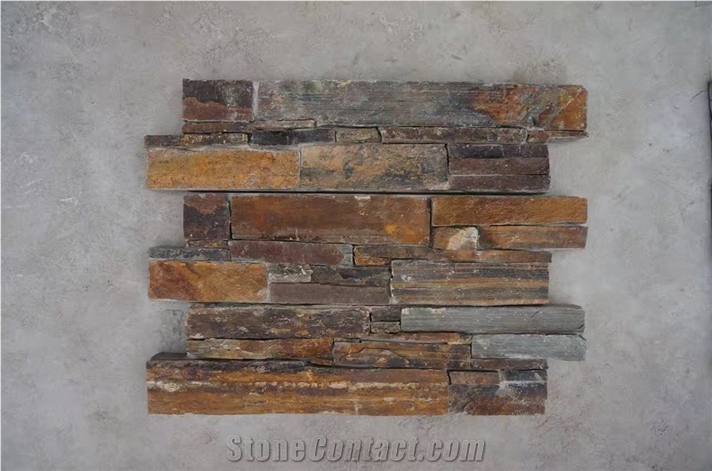 Rusty Slate Brown Ledge Stone,Stacked Stone Veneer,Wall Cladding Panel Rock Natural Split Face, Landscaping Building Interior&Exterior Culture Stone