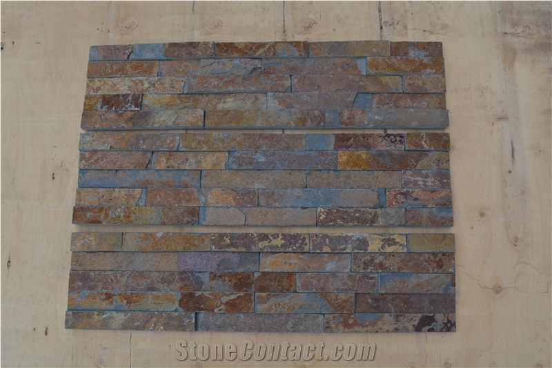 Rusty Slate Stacked Stone, China Rust Slate Cultured Stone,Multi Color Culture Ledge Stone, Slate Wall Decoration Panel, Rusty Flat Stone Veneer