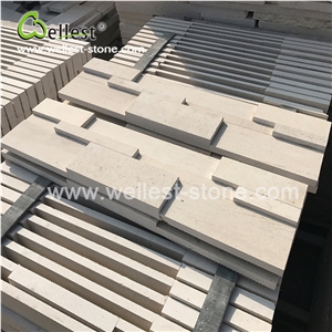 3d Honed Moca Cream Beige Limestone Culture Stacked Stone Pannel for Garden Feature Wall Veneer Cladding Decor Pool Waterfall Fireplace Breast