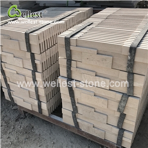 3d Honed Moca Cream Beige Limestone Culture Stacked Stone Pannel for Garden Feature Wall Veneer Cladding Decor Pool Waterfall Fireplace Breast