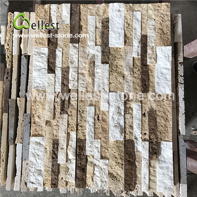 Beige Coffee Travertine Ledge Culture Stacked Stone Pannel for Interior Exterior Garden Feature Wall Vaneer Cladding Decor and Pool Waterfall