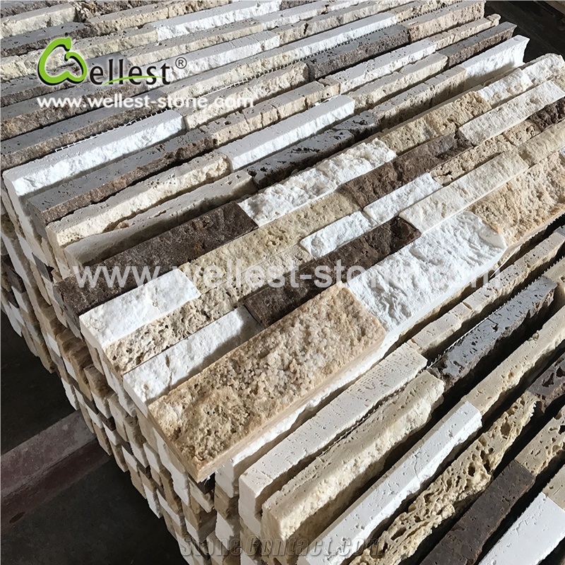 Beige Coffee Travertine Ledge Culture Stacked Stone Pannel for Interior Exterior Garden Feature Wall Vaneer Cladding Decor and Pool Waterfall