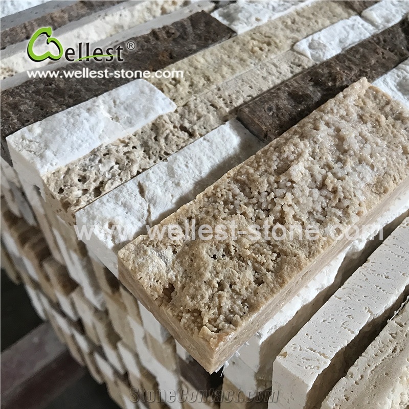 Beige Coffee Travertine Ledge Culture Stacked Stone Pannel for Interior Exterior Garden Feature Wall Vaneer Cladding Decor and Pool Waterfall
