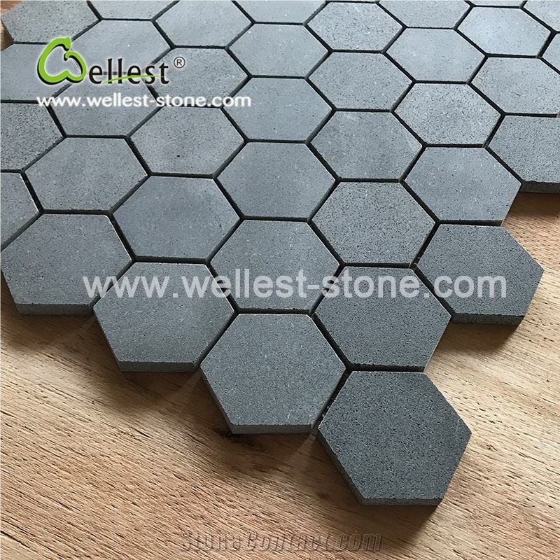 Grey Basalt Honed Hexagon Mosaic for Bathroom Wall and Floor