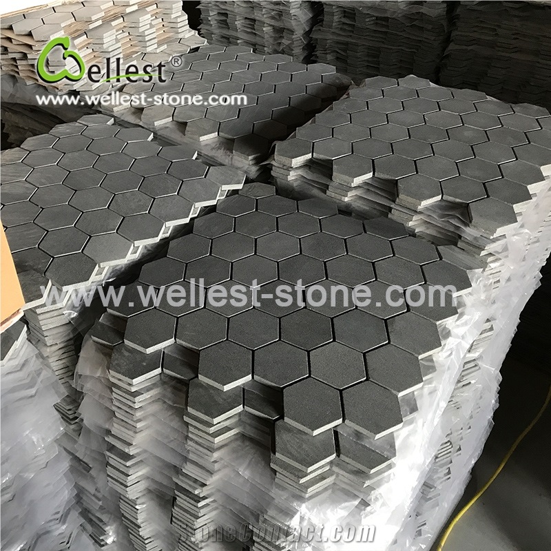 Grey Basalt Honed Hexagon Mosaic for Bathroom Wall and Floor