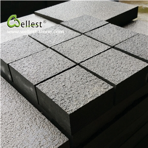 Hainan Black Basalt Bush Hammered Rough Finished Cobble Cube Paving Sets for Driveway Walkway Countyard Road Exterior Patio Pavers