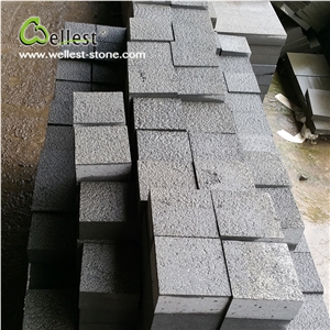 Hainan Black Basalt Bush Hammered Rough Finished Cobble Cube Paving Sets for Driveway Walkway Countyard Road Exterior Patio Pavers