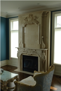 Beige Marble Double Fireplace with Overmantel