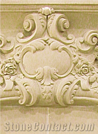 Beige Marble Double Fireplace with Overmantel