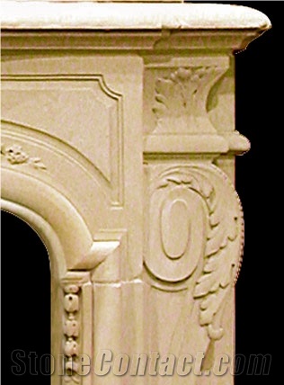 Beige Marble Double Fireplace with Overmantel