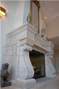 Beige Marble Solid Fireplace Mantel Surround