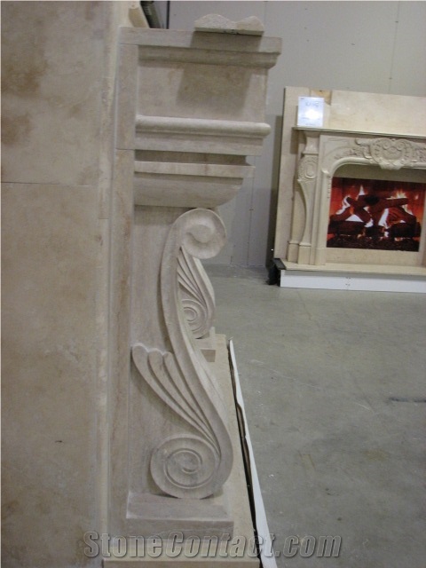 Beige Marble Solid Fireplace Mantel Surround