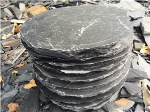 Black Tumbled Slate Stepping Stone Garden Paver Round Shape Black Tumbled Slate Stepping Stone Garden Paver Round Shape