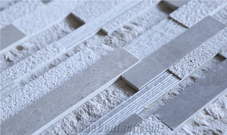 Grey White 3d Stacked Ledge Stone Wall Cladding