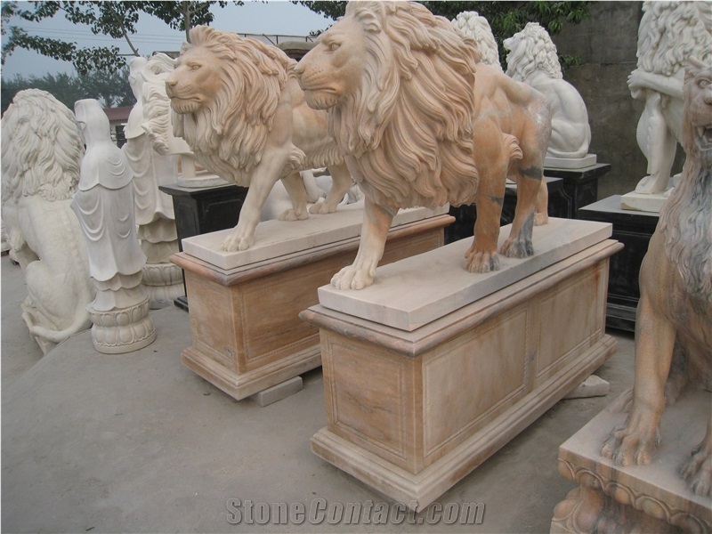 Marble Lion Statue with Pedestal