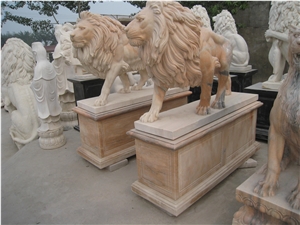 Marble Lion Statue with Pedestal