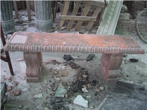 Pink Marble Bench with Hand Carved Sculpture