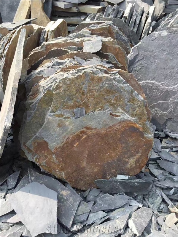 Rust Tumbled Slate Stepping Stone Garden Paver Round Shape