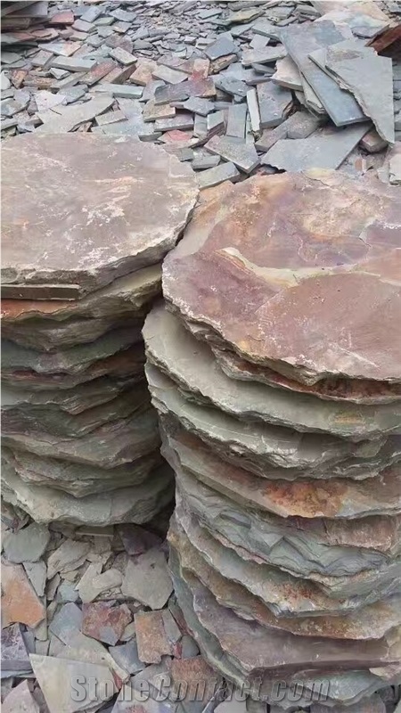 Rust Tumbled Slate Stepping Stone Garden Paver Round Shape