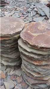Rust Tumbled Slate Stepping Stone Garden Paver Round Shape