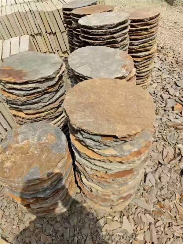 Rust Tumbled Slate Stepping Stone Garden Paver Round Shape