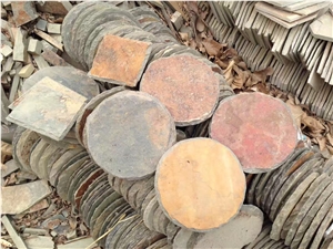Rust Tumbled Slate Stepping Stone Garden Paver Round Shape