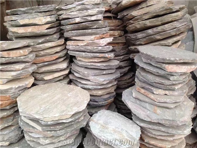 Rust Tumbled Slate Stepping Stone Garden Paver Round Shape