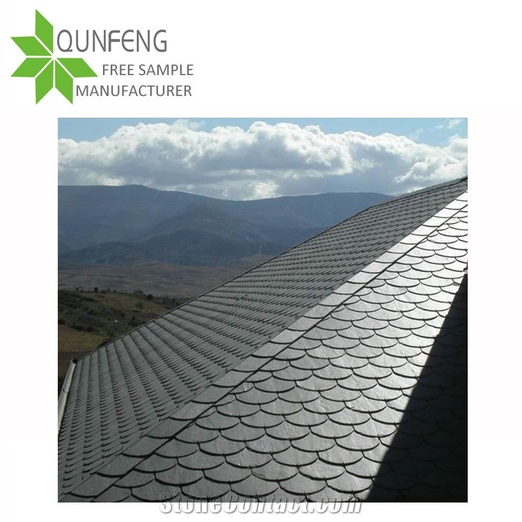 Cheap Price for Half Round Shape/Fish Scale Black Roof Slate Tiles for Covering