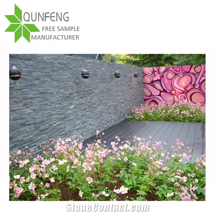 China Z Shape 60X15cm Dark Grey Slate Wall Panel Stone