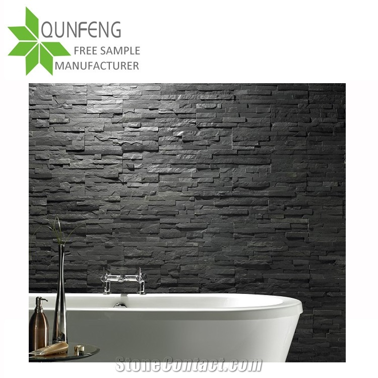 China Z Shape 60X15cm Dark Grey Slate Wall Panel Stone
