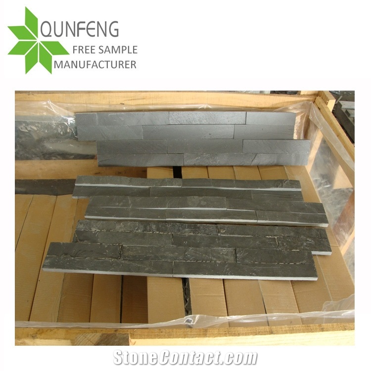 China Z Shape 60X15cm Dark Grey Slate Wall Panel Stone