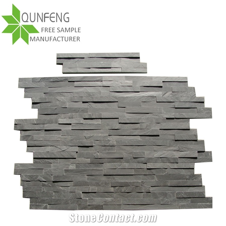 China Z Shape 60X15cm Dark Grey Slate Wall Panel Stone