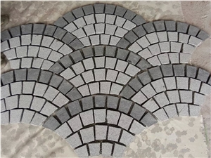 Fan-Shape Granite Paving Stone with Net on the Back, Driveway Walkway Stepping Garden Back Netting Fan Shape Cobble, Fan Shaped Cobble Stone,