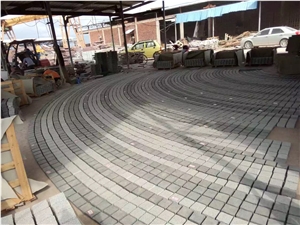 G654+G603 Fan-Shape Granite Paving Stone with Net on the Back， Circle Shapes Cube Stone, Cobble Stone, Natural Pavers & Cube Stone