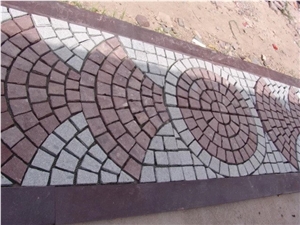 Red Porphyry+ G603 Fan-Shape Granite Paving Stone with Net on the Back